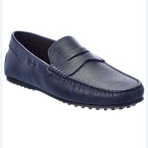 NEW Tod's Navy Blue City Pebbled Leather Mocassino Gommino Loafers